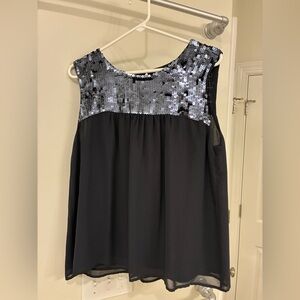 LOFT Black and Silver Sequin Blouse